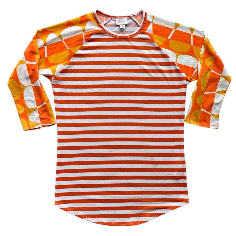 Lularoe XS Candycorn Stripe 3/4 Sleeve Orange White Casual Festive Collectible - Picture 1 of 8